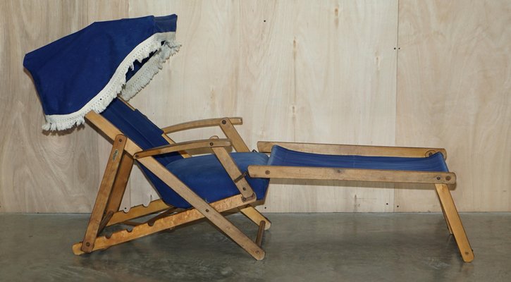 Set of Antique Haxyes Steamer Deck Chairs with Canopy Top and