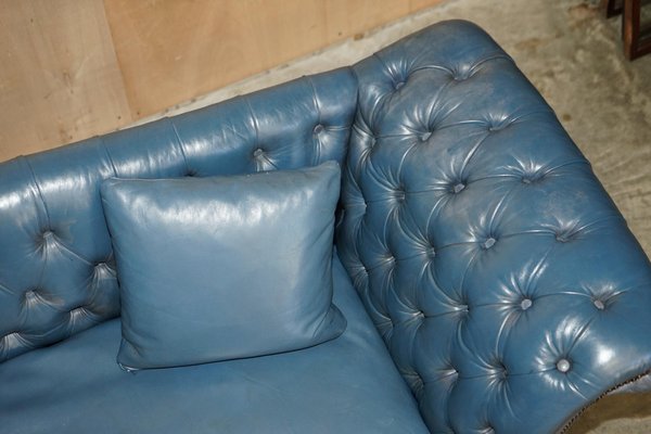 Blue chesterfield cheap sofa leather