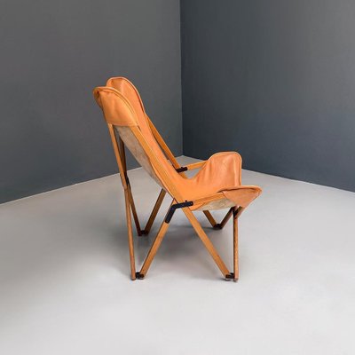 Italian Modern Wood and Leather Tripolina Folding Deck Chair from Citterio di Sirone 1970s