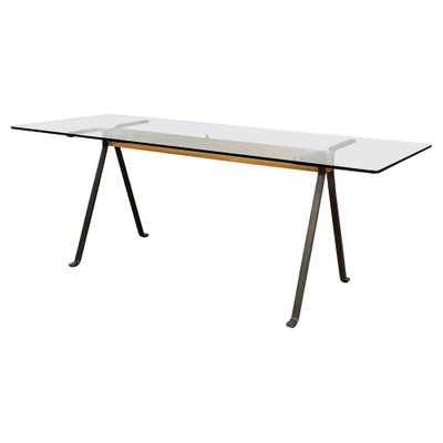 Modern Italian Glass Wood Steel Dining Table Frate by Enzo Mari for Driade,  1973 - Main Image