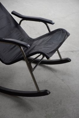 Postmodern Black Leather Rocking Chair by Takeshi Nii, 1950s for
