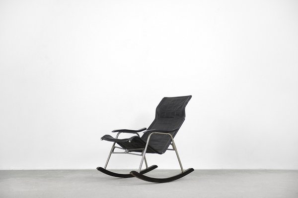 Postmodern Black Leather Rocking Chair by Takeshi Nii 1950s for sale at Pamono