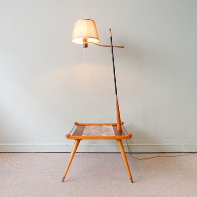 Floor Lamp with Side Table in Ash Wood for sale at Pamono Floor Lamp with Side Table in Ash Wood for sale at Pamono