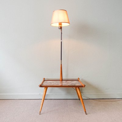 Floor Lamp With Side Table In Ash Wood, Floor Lamp End Table Mid Century Modern