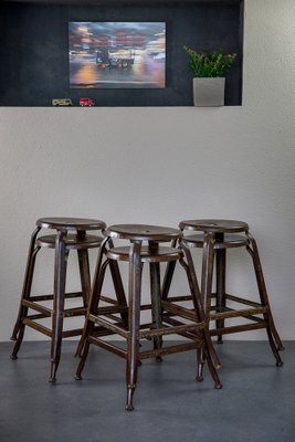 Industrial Stools by Pierre Henry Nicolle 1950s Set of 6 for