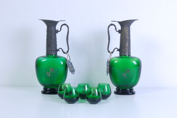 Glass Pitchers and Glasses with Coasters Set of 12 for sale at Pamono