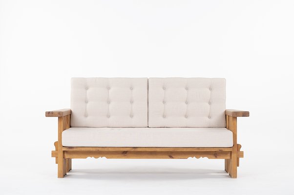 Swedish Sofa in Pine and Natural Linen 1950 for sale at Pamono