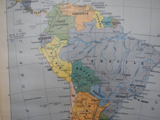 Southern America Map from IGDA Officine grafiche Novara, 1975 for