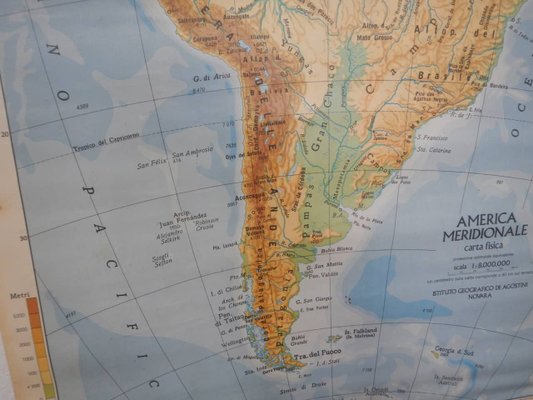 Southern America Map from IGDA Officine grafiche Novara, 1975 for