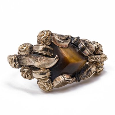 8K Yellow Gold Tiger Eye Ring, 1970s 