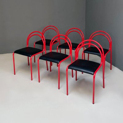 Faux Leather Dining Dining Chairs Red Leather Stackable Metal