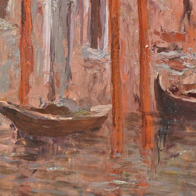 60 x 50 cm Italie style ancien Peinture à l´huile navires à Venise 