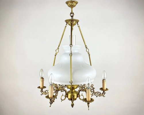 French Victorian Opaline Glass Chandelier 1950s for sale at Pamono