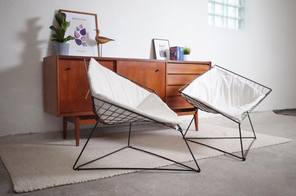 Vintage Danish Oti Side Chairs with Wire Frame & Side Table by