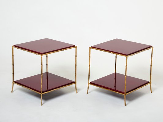 Bamboo Brass And Lacquer End Tables From Maison Baguès 1960s Set Of 2 For At Pamono Bamboo Brass And Lacquer End Tables, Lacquer Side Table With Drawer