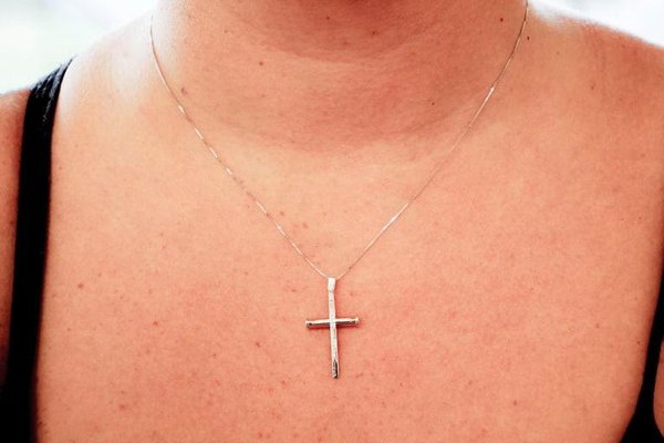 White Gold Cross Pendant Necklace 