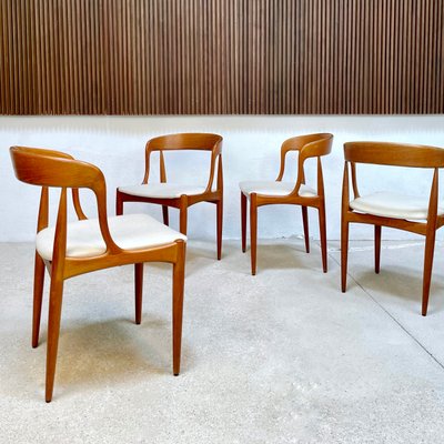 Danish Set of Six Dining Chairs in Blonde Wood and Dark Grey