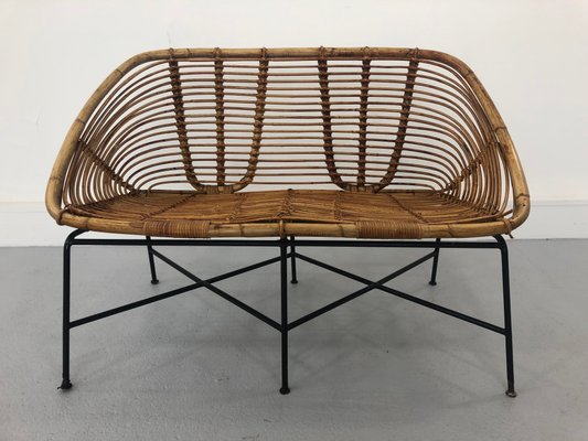 Mid-Century Rattan Bench, 1960s for sale at Pamono