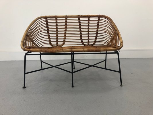 Mid-Century Rattan Bench, 1960s for sale at Pamono