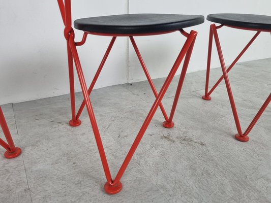 Vintage Red Metal Dining Chairs from Jozef Hoffmann 1980s Set of