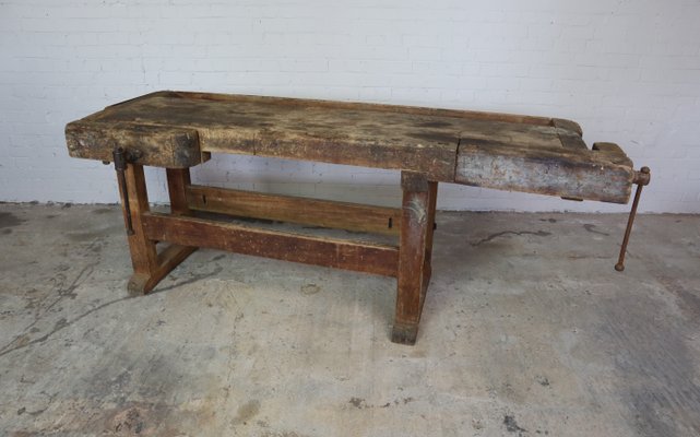 Antique Dual Vise Carpenters Workbench 