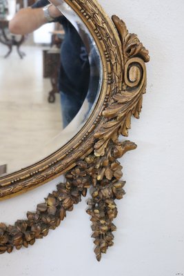 Oval Wall Mirror in Carved and Gilded Wood, 1930s for sale at Pamono