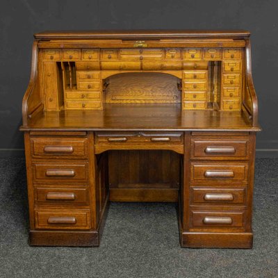 Edwardian Oak Roll Top Desk for sale at Pamono
