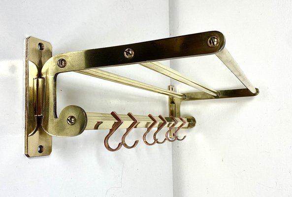 Antique Two Tone Brass Wall Coat Rack 1930s for sale at Pamono