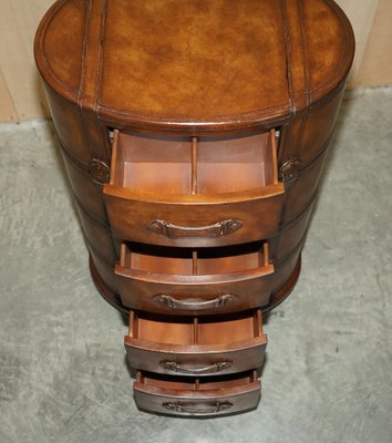 Brown Leather Oval Tallboy Chest of 