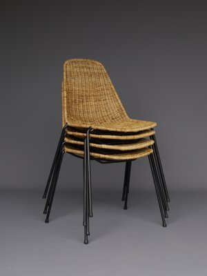 Mid Century Wicker Dining Chairs By, Black Wood And Wicker Dining Chair