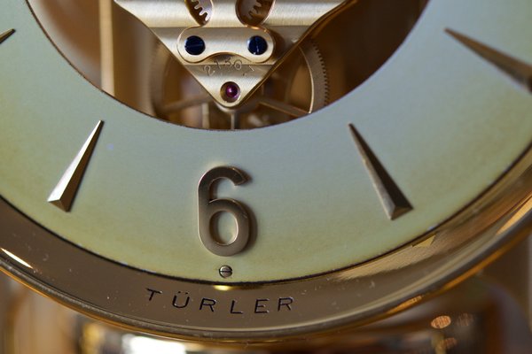 Golden Brass T rler Clock from Jaeger LeCoultre for sale at Pamono