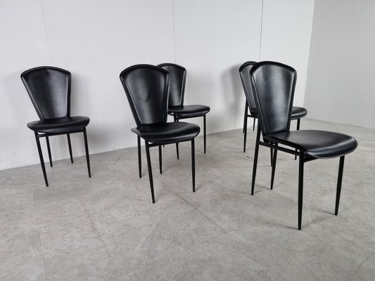 Vintage Black Leather Dining Chairs, Set Of 6 Dining Chairs Black