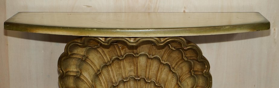 Mid-Century Gilt Plaster Sea Clamp Shell Console Table, 1960s for