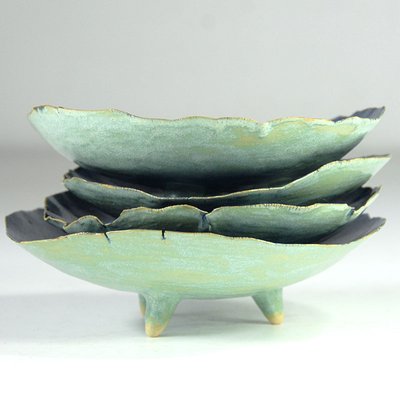 Vintage Organic Shape Pottery Dishes Set of 4