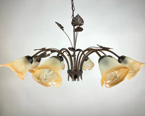 altijd Gedetailleerd Veilig Floral 8-Lamp Glass Chandelier from Massive for sale at Pamono