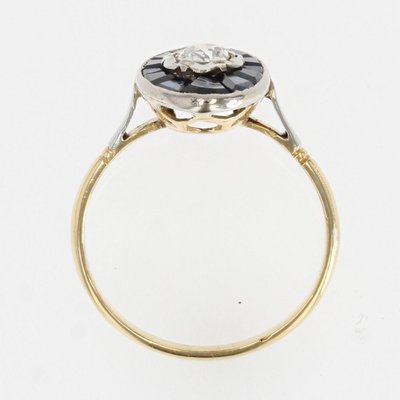 French Art Deco 18 Karat Yellow Gold Ring with Sapphire and
