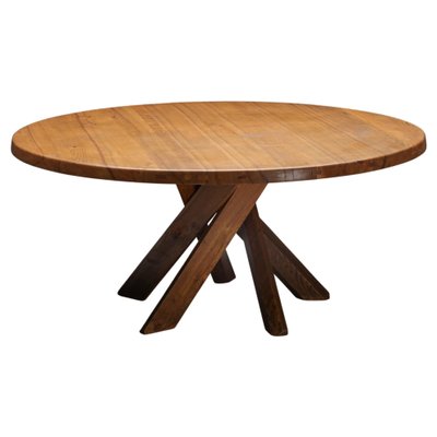 Solid Elm T21 Round Dining Table Pierre Chapo France 1973 for