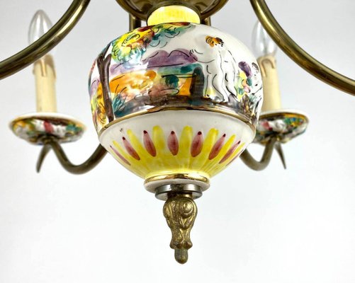 Capodimonte Hand-Painted Porcelain & Brass Chandelier for sale at