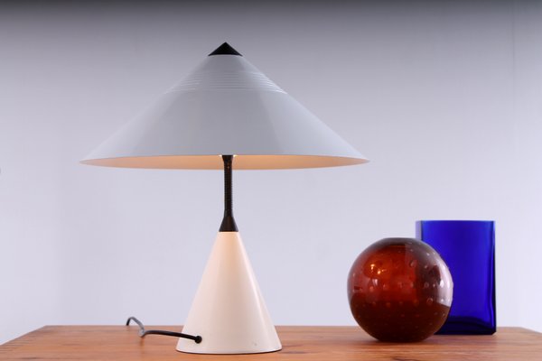 Postmodern White Metal Cone Shaped Table Light from Herda 1980s