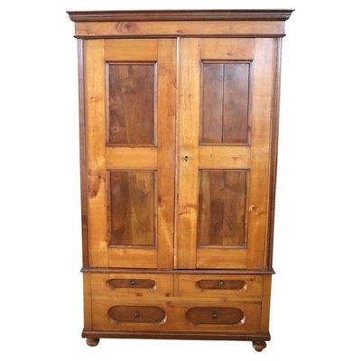 Antique Cherry and Walnut Wood Wardrobe 1880s