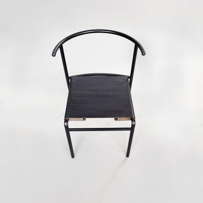 Set of Mid-Century Italian Black Steel Leather Cafè Chairs by
