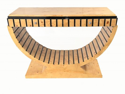 Art Deco Blonde Walnut Console Table
