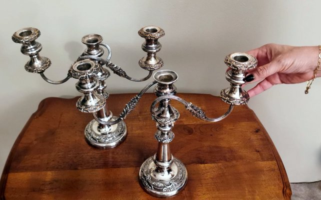 Victorian Silver Plated 3-Flame Convertible Candlesticks, Set of 2