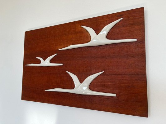 Décoration Murale 5 Oiseaux En Porcelaine/Céramique 14 Cm - Set Suspendre Blanc Mat, Salon Chambre Enfant