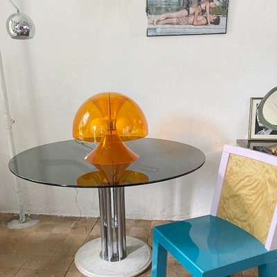 Italian Round Dining Table with Smoking Glass Top Marble Base