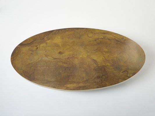 Large Oval Oxidized Brass Coffee Table by Isabelle and Richard Faure, 1970s  for sale at Pamono
