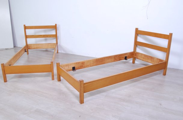 Vintage Modern Wood Bed Frame 1960s Set of 2