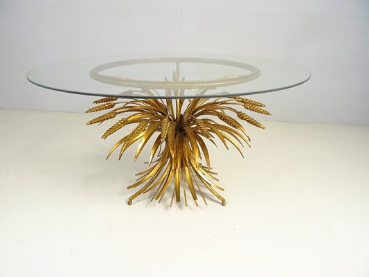 Gold-Plated Metal Coffee Table in Coco Chanel Style, 1960s for