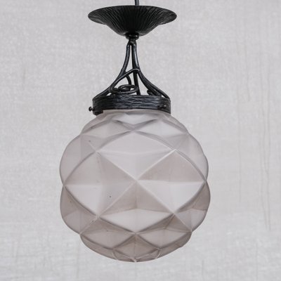 French Geometric Glass Iron Pendant 