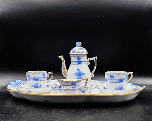 Blue Coffee Set from Herend Porcelain, Hungary, Set of 9 for sale
